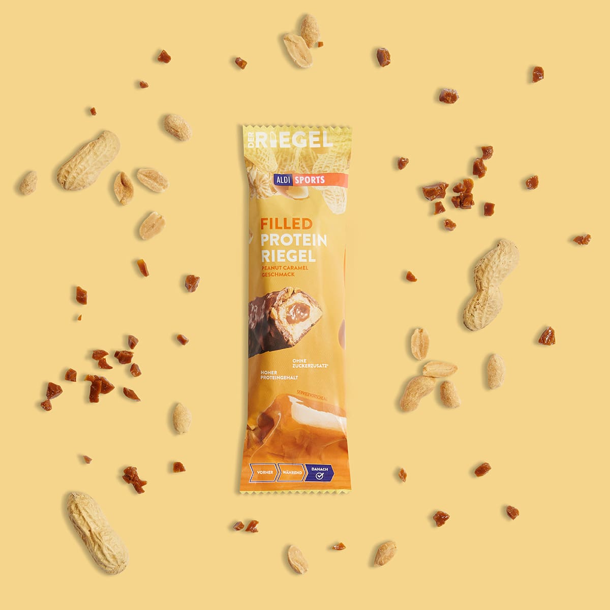 FilledProteinRiegel_PeanutCaramel_04-1-min Filled Protein Riegel Peanut Caramel – Zutaten um das Produkt herum | Aldi Sports