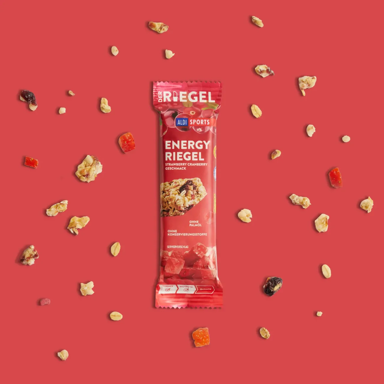 EnergyRiegel_StrawberryCranberry_04 Energy Riegel Strawberry Cranberry – Zutaten um das Produkt herum | Aldi Sports