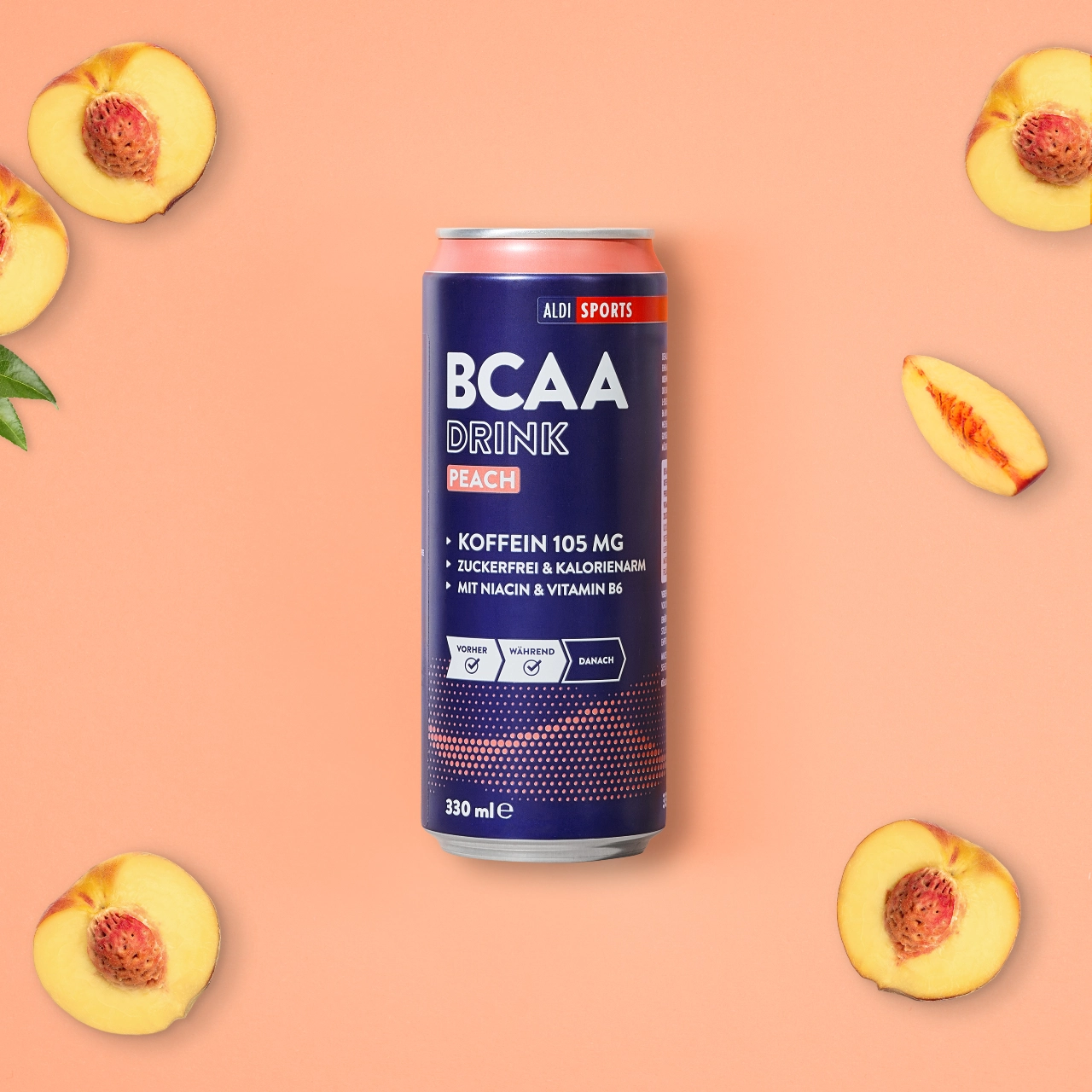 BCAA Drink Peach_01 BCAA Drink Peach – Zutat um das Produkt herum | Aldi Sports