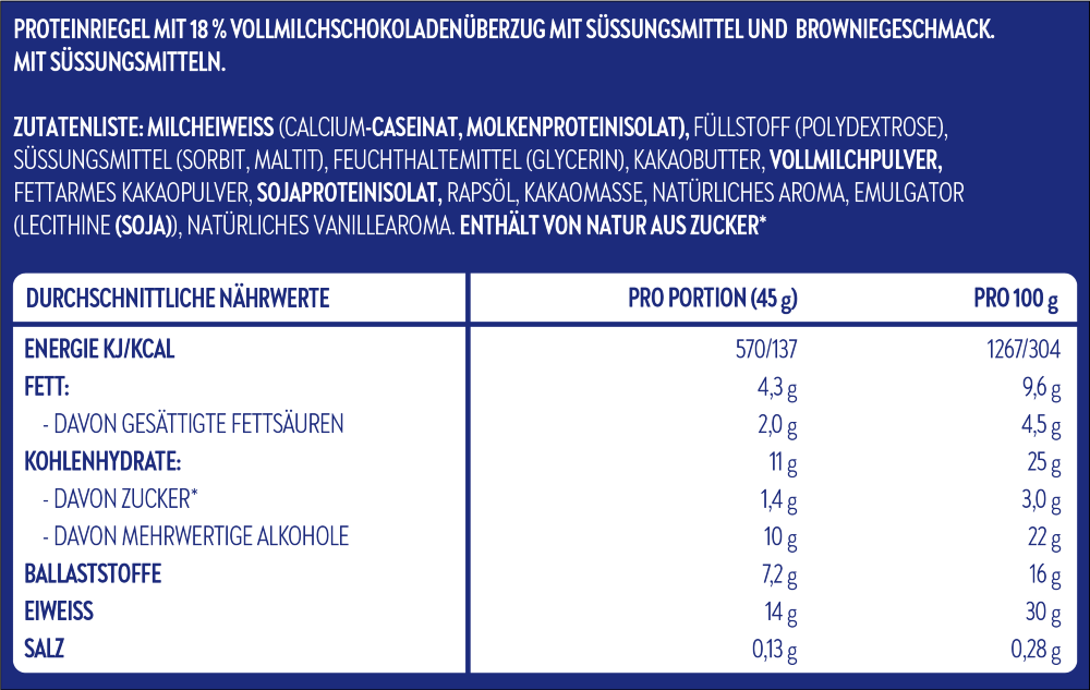 30% Protein Riegel Brownie - Inhaltsstoffe | Aldi Sports